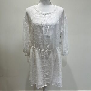 NEW Francesca's DEX White Floral Embroidered Tassel Tie Mini Dress Medium Resort